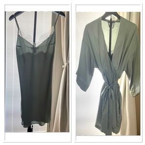 VICTORIAS SECRET | jade green Kimono Robe & Lace slip